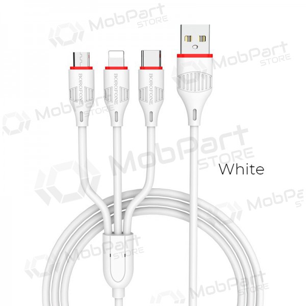 USB kabel Borofone BX17 3in1 microUSB-Lightning-Type-C (bílý)