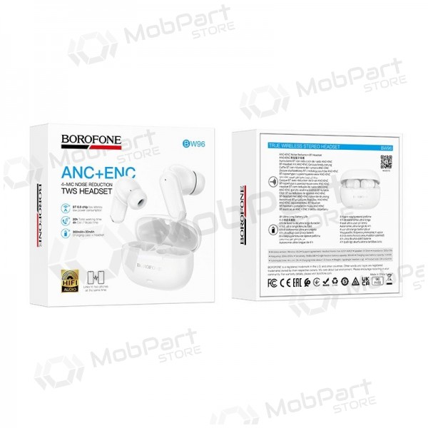 Bezdrátová sluchátka Borofone BW96 Bluetooth ANC ENC USB-C bílá