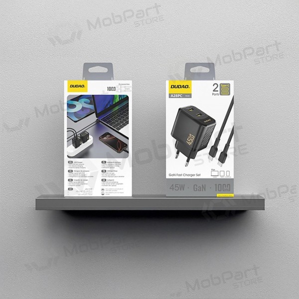 Nabíječka telefonu Dudao A28PC 45 W GaN 2x USB-C s kabelem USB-C 1 m černá