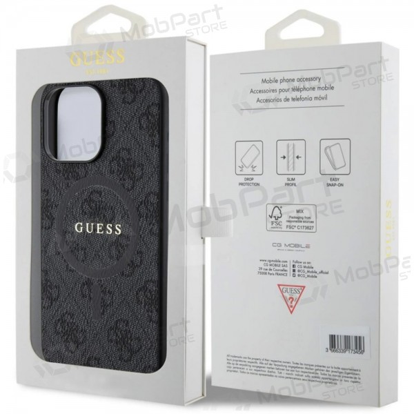 Obal Apple iPhone 15 Pro Max - Guess PU Leather 4G Colored Ring MagSafe (černý)