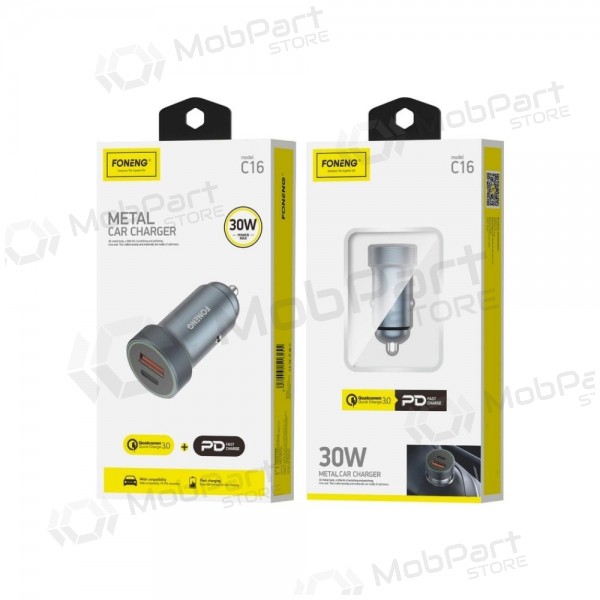 Autonabíječka Foneng C16 30 W USB-C + USB-A šedá.