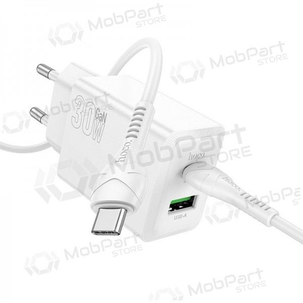 Nabíječka telefonu Hoco N71 30 W GaN USB-C + USB-A s kabelem USB-C 1 m bílá