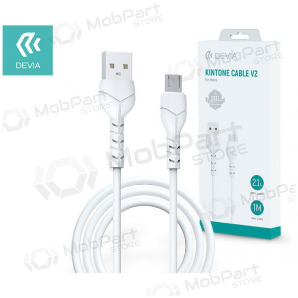 USB kabel Devia Kintone microUSB 1.0m (bílý) 5V 2.1A