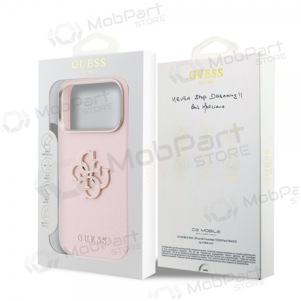 Apple iphone 17 pro max obal - Guess pu grained 4g resin metal logo (růžový)