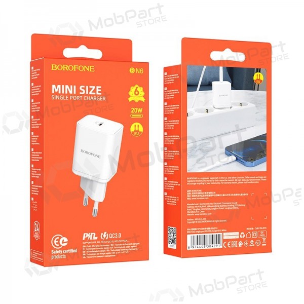 Nabíječka buitinis Borofone BN6 Type-C PD+QC3.0 20W, bílý
