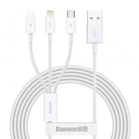 Kabel Baseus Superior USB - microUSB+Lightning+Type-C 3.5A 1.5m (bílý) CAMLTYS-02