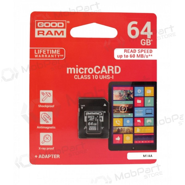 Paměťová karta GOODRAM MicroSD 64Gb (class 10) + SD adapter