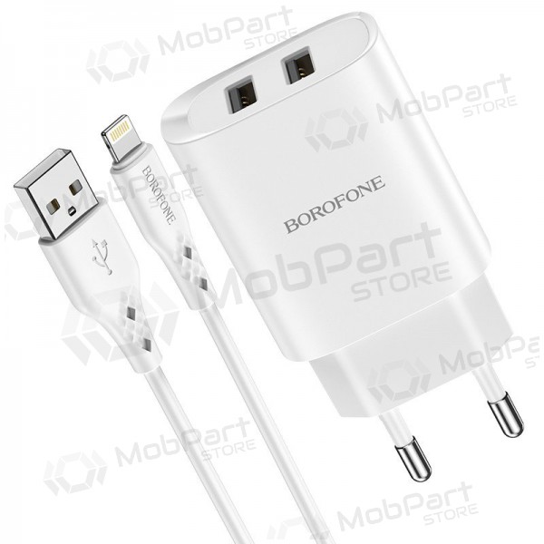 Nabíječka Borofone BN2 2xUSB 2.1A + Lightning (bílý)