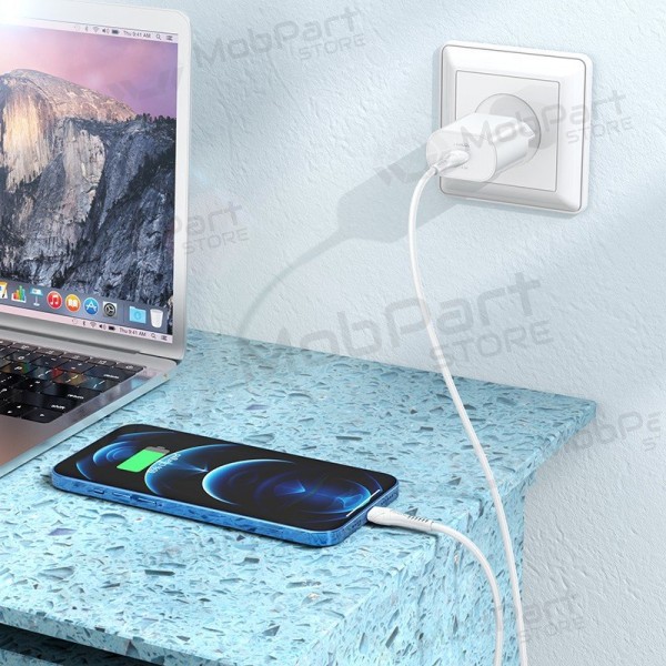 Nabíječka telefonu Hoco N22 25 W USB-C s kabelem Lightning 1 m bílá