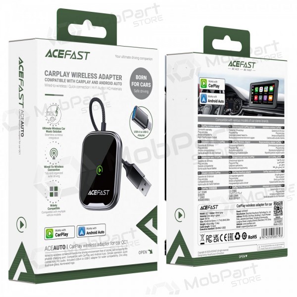 CarPlay adaptér Acefast QC1 bezdrátový Android Auto černý