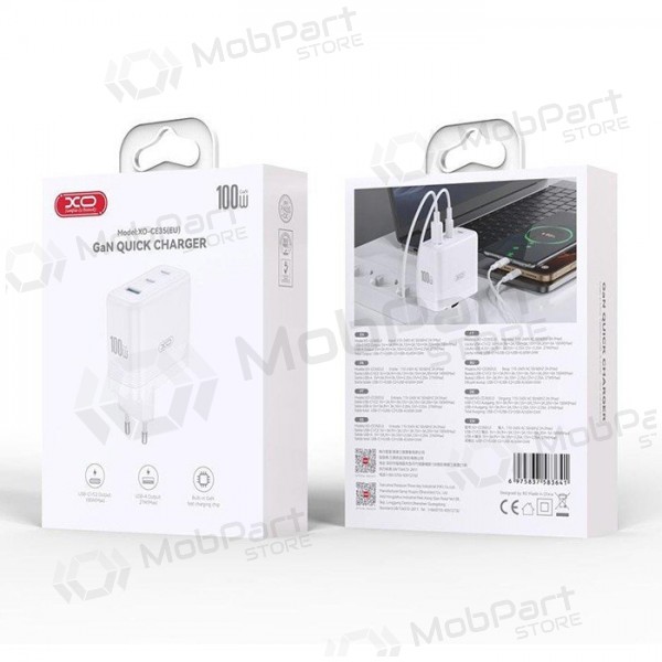 Nabíječka telefonu XO CE35 100 W 2x USB-C + USB-A bílá