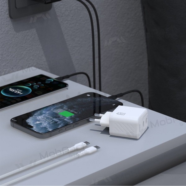 Nabíječka telefonu Dudao A28PC 45 W GaN 2x USB-C s kabelem USB-C 1 m bílá