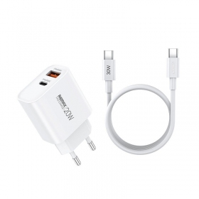 Nabíječka telefonu Remax RP-U120 20 W USB-C + USB-A s kabelem USB-C 1 m bílá