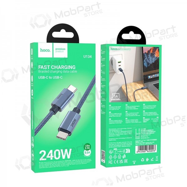 USB-C kabel Hoco U134 USB-C na USB-C 1.8 m 240 W černý