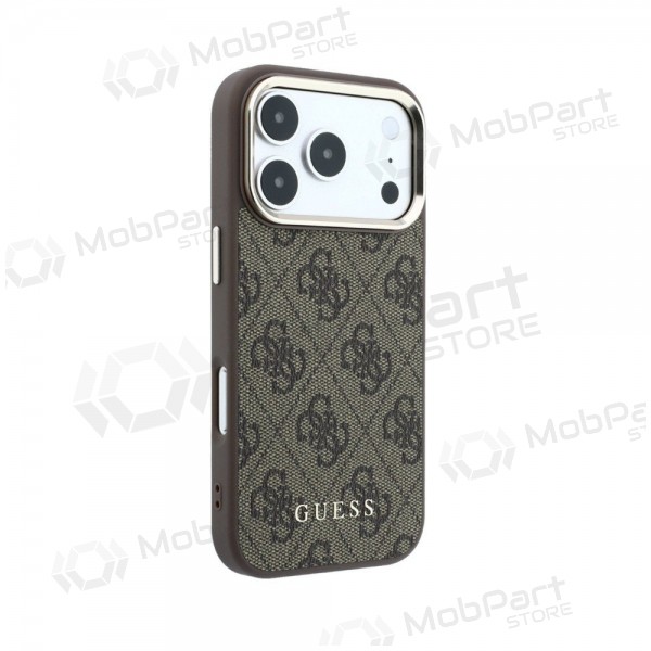 Apple iPhone 18 Pro obal - Guess PU Leather 4G Gold Frame MagSafe (hnědý)