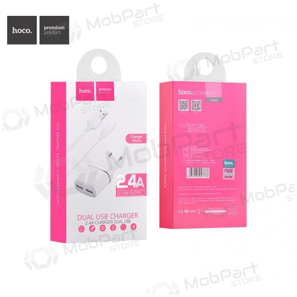Nabíječka HOCO C12 Smart Dual USB + Lightning kabel (5V 2.4A) (bílý)