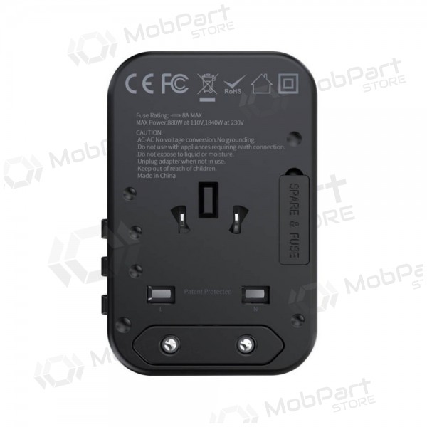 Univerzální kelioninis nabíječka Choetech PD5009 65W 2xUSB-C/USB-A černá