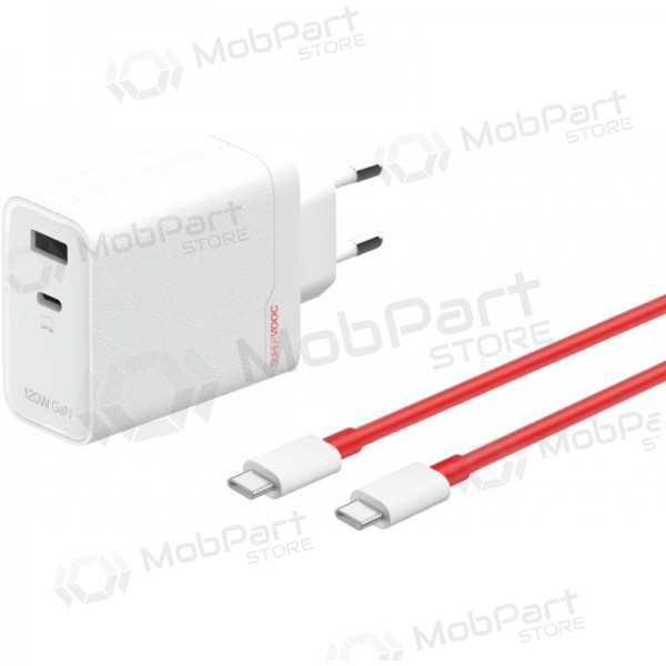 Telefonní nabíječka OnePlus SuperVOOC 120 W USB-C + USB-A GaN PD QC PPS bílá.