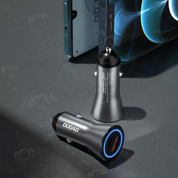 Nabíječka do auta Dudao R4Max 55 W USB-C + USB-A šedá