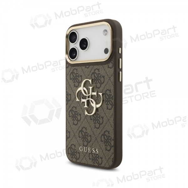 Obal na Apple iPhone 18 Pro Max - Guess PU Leather 4G Metal Logo Gold Frame (hnědý)