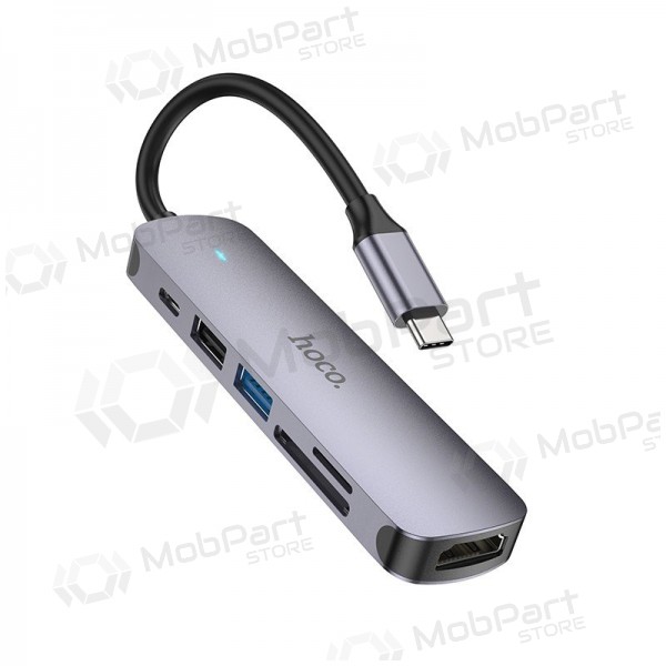 USB-C adaptér Hoco HB28 USB-C na HDMI + USB 3.0 + USB 2.0 + SD + TF + PD šedý