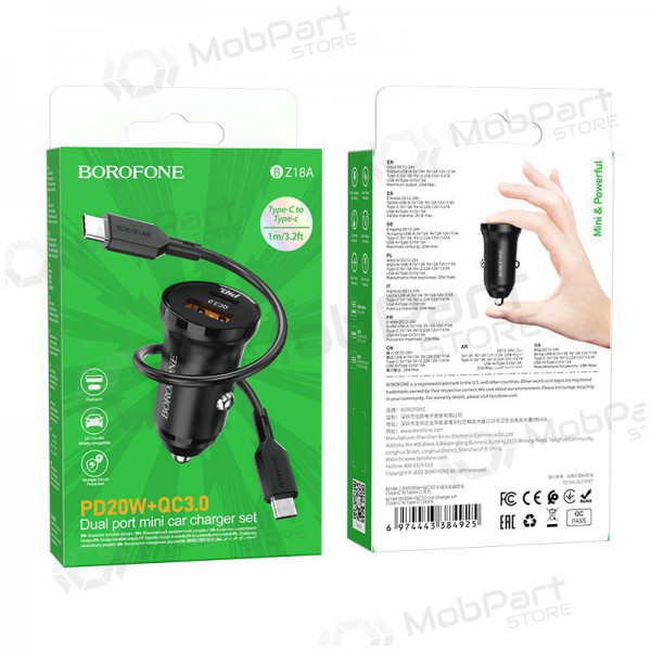 Nabíječka automobilinis Borofone BZ18A USB-A/Type-C PD20W+QC3.0 + Type-C (černá)