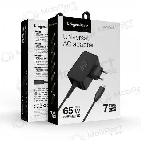 Univerzální nabíječka pro notebooky Kruger&Matz 65W černá