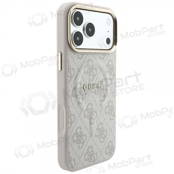 Apple iPhone 18 Pro obal - Guess PU Leather 4G Gold Frame Embossed MagSafe (růžový)