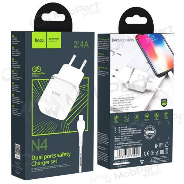 Nabíječka HOCO N4 Aspiring Dual USB + type-C kabel (5V 2.4A) (bílý)