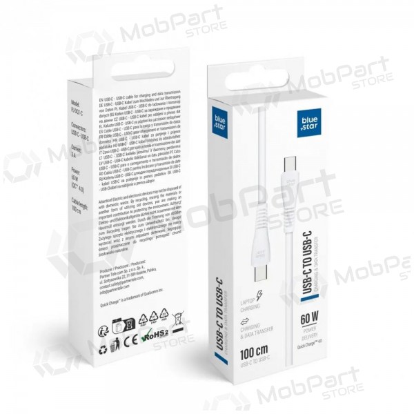 USB-C kabel Blue Star PJ-DQ1-C USB-C na USB-C 1 m 60 W bílý