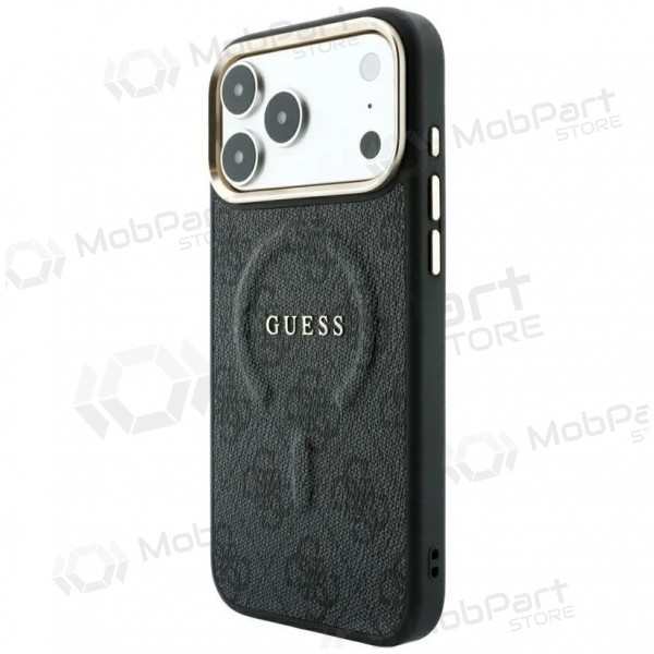 Apple iPhone 18 Pro Max obal - Guess PU Leather 4G Gold Frame Embossed MagSafe (černý)