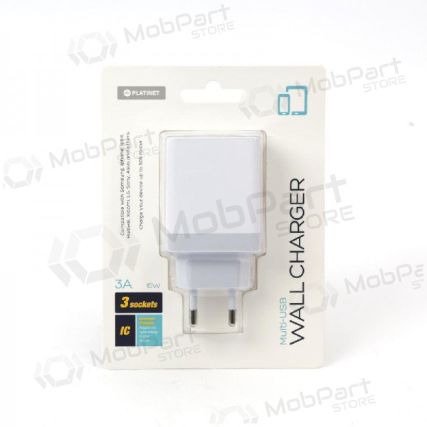 Nabíječka Platinet QuickCharge 3xUSB (15W 3A) (bílý)