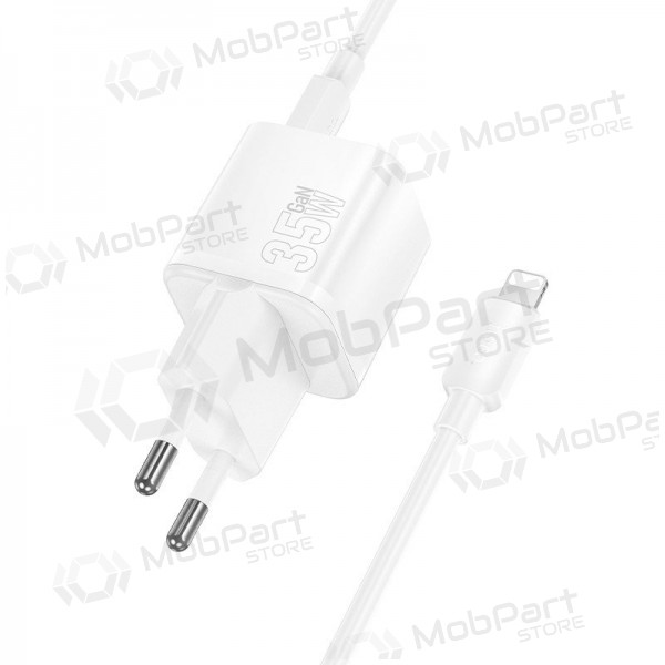 Nabíječka telefonu Hoco N66 35 W GaN USB-C + USB-A s kabelem Lightning 1 m bílá