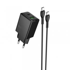 Nabíječka telefonu Hoco N71 30 W GaN USB-C + USB-A s kabelem USB-C 1 m černá