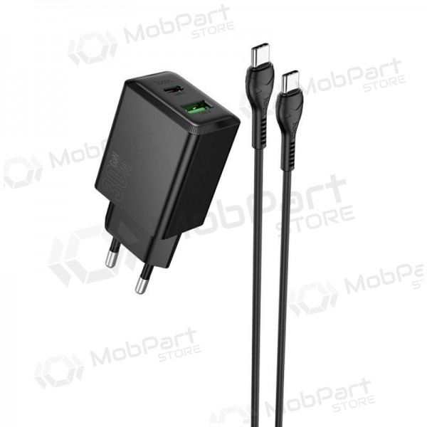 Nabíječka telefonu Hoco N71 30 W GaN USB-C + USB-A s kabelem USB-C 1 m černá