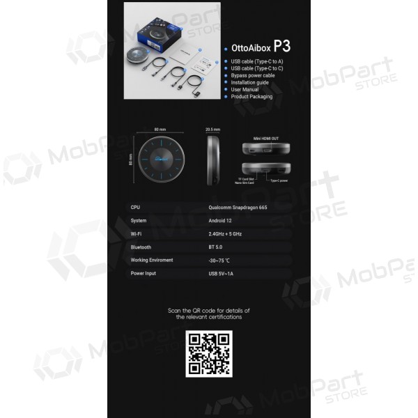 Bezdrátový adaptér CarPlay / Android Auto Ottocast OttoAiBox P3 PCS46 černý