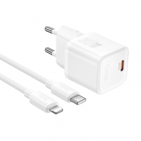 Nabíječka telefonu Hoco N66 35 W GaN USB-C + USB-A s kabelem Lightning 1 m bílá