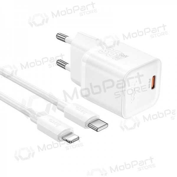 Nabíječka telefonu Hoco N66 35 W GaN USB-C + USB-A s kabelem Lightning 1 m bílá