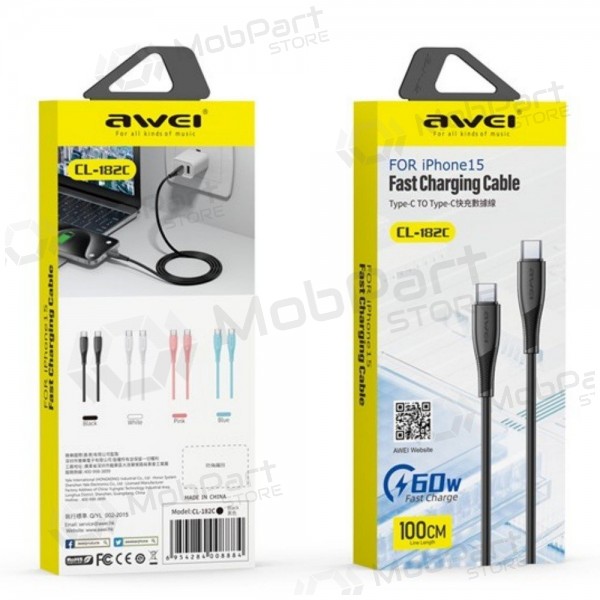 USB kabel Awei CL-182C USB-C to USB-C 1.0m bílý