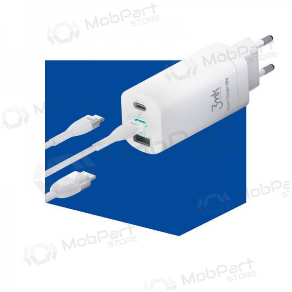 Nabíječka 3MK HyperCharger 65W 2xUSB-C, 1xUSB-A PD 3.0/QC 4.0 (bílý)