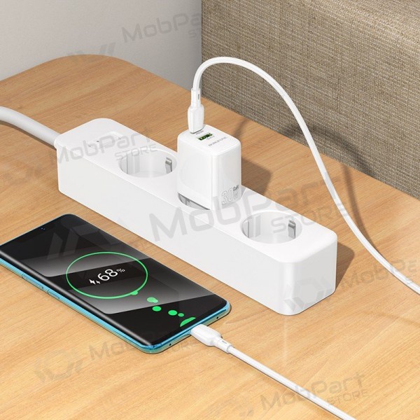 Nabíječka telefonu Borofone BN29 30 W USB-C + USB-A s kabelem USB-C 1 m bílá