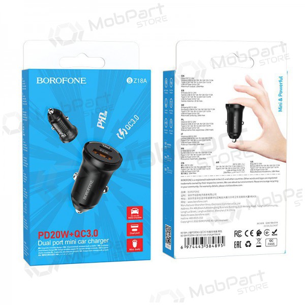 Nabíječka automobilinis Borofone BZ18A USB-A/Type-C PD20W+QC3.0 (černá)