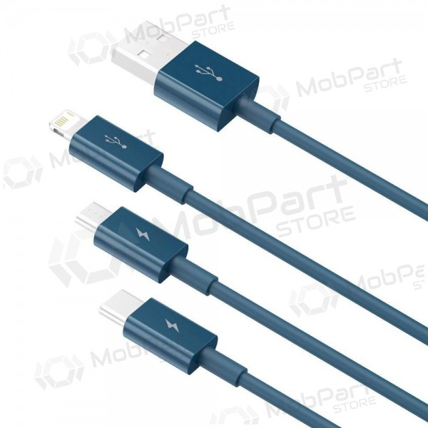 USB kabel Baseus Superior USB - microUSB+Lightning+Type-C 100W 1.5m (modrý) CAMLTYS-03