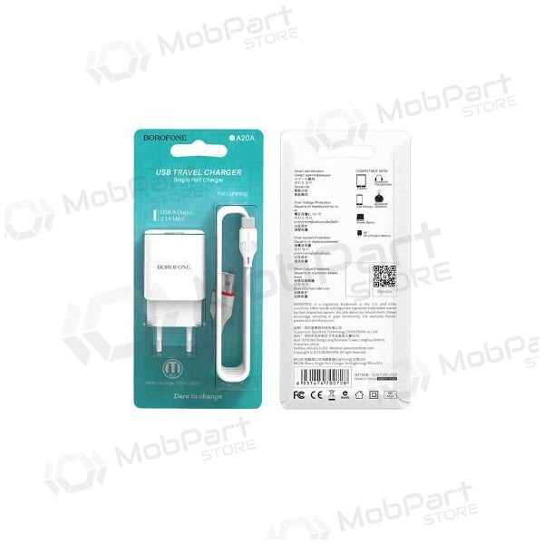 Nabíječka BOROFONE BA20A Sharp USB + Type-C kabel (5V 2.1A) (bílý)