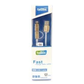 USB kabel Tellos TPE 2in1 microUSB - Lightning (zlatý) 1.2m
