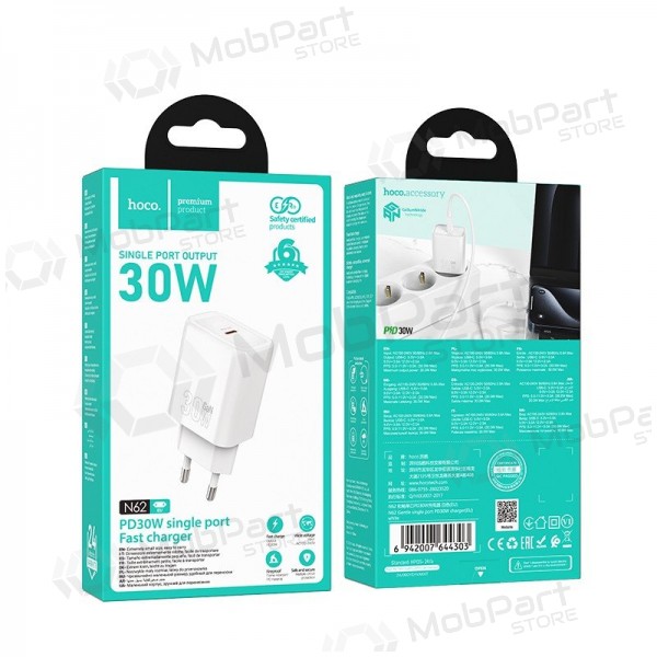 Nabíječka telefonu Hoco N62 30 W GaN USB-C bílá