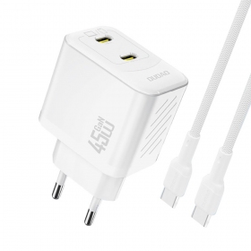 Nabíječka telefonu Dudao A28PC 45 W GaN 2x USB-C s kabelem USB-C 1 m bílá