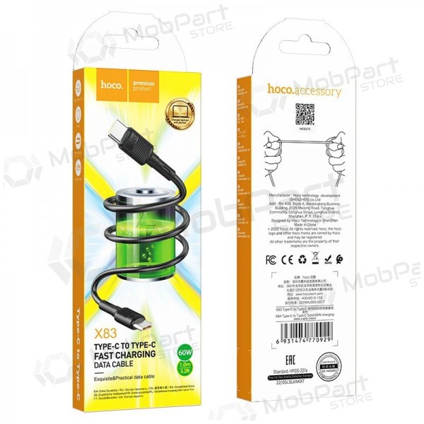 USB kabel Hoco X83 60W Type-C to Type-C 1.0m černá