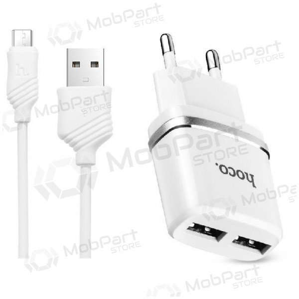 Nabíječka HOCO C12 Smart Dual USB + microUSB kabel (2.4A) (bílý)