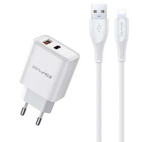 Nabíječka telefonu Awei PD81L-EU 22,5 W USB-C + USB-A s kabelem Lightning 1 m bílá